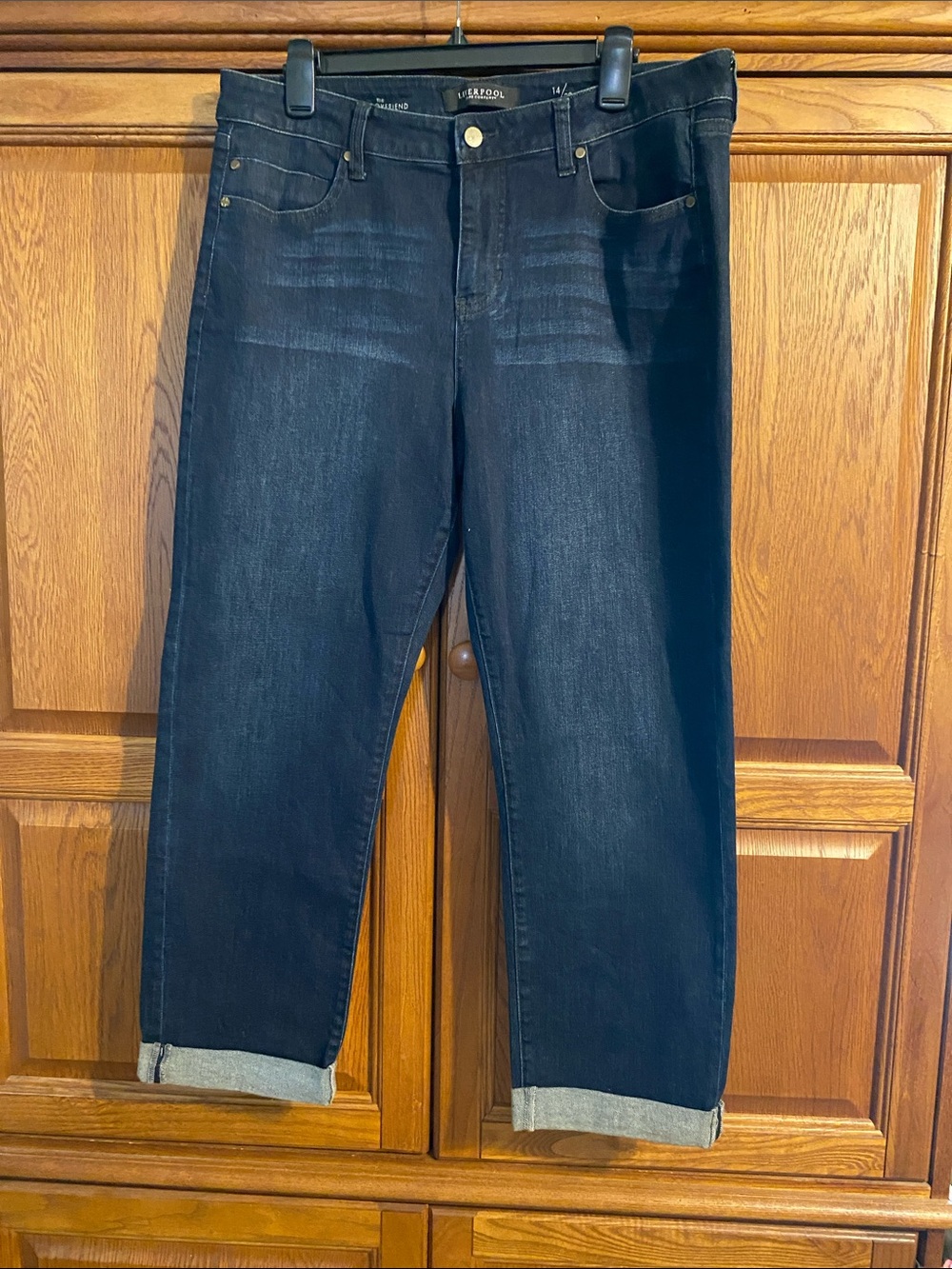 Liverpool Jeans Company Dark Indigo Cropped Roll-Hem Jeans